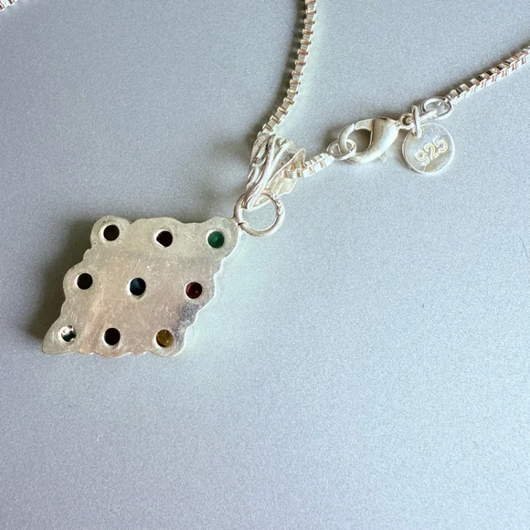 Multi Color Cubic Zirconia Sterling Silver Rhombus Pendant Chain Necklace